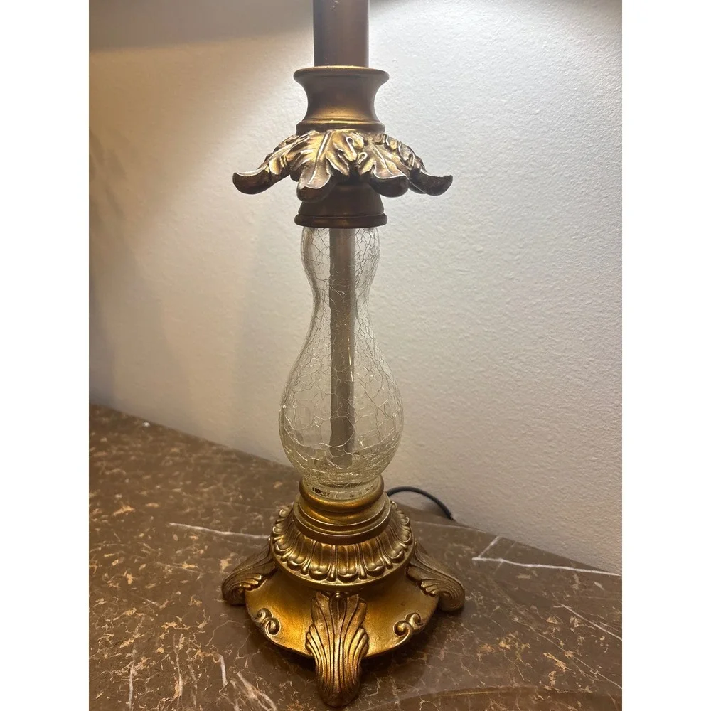 Vintage Gold Ornate Table Lamp with Crackle Glass Urn Body